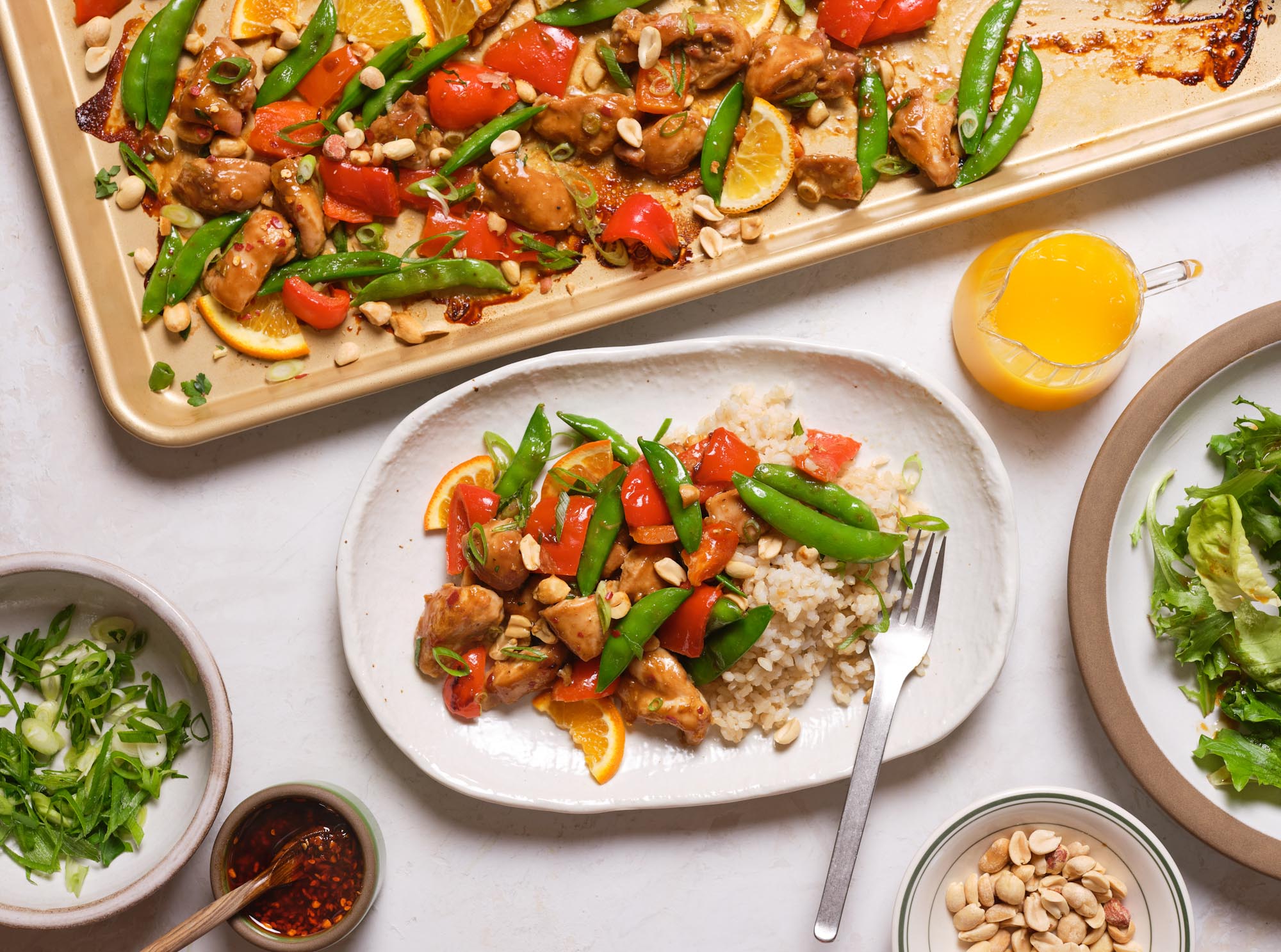 Sheet Pan Spicy Orange Kung Pao Chicken With Vegetables